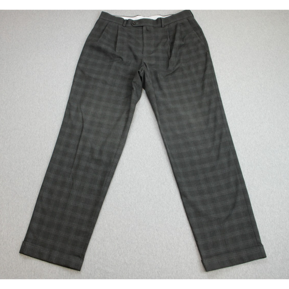 Ralph Lauren Pants Mens 34 x 32 Plaid Stretch Pleated Cuffed